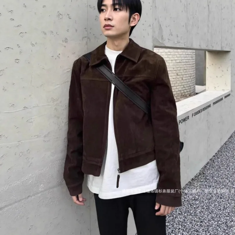 Luxury Brand Bomber Jackets Retro Suede Jacket Men's Spring Autumn Pilot Coat Lapel Men Clothing Varsity Jacket Long-sleeved Top