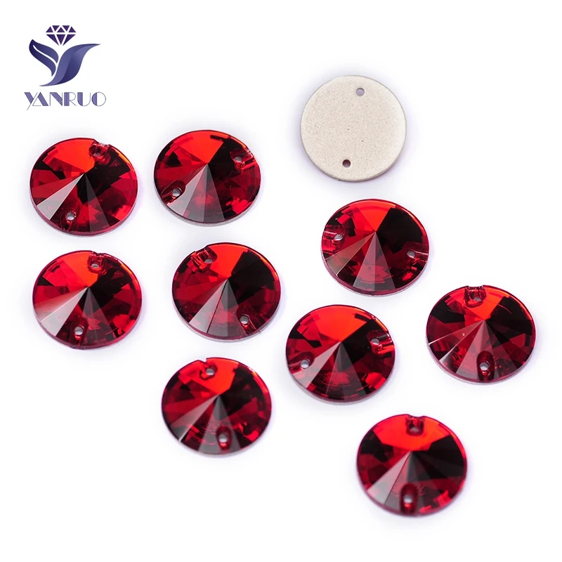 YANRUO 3200 All Sizes Siam Rivoli Strass Crystal Red Stones DIY Sewing Flat Back Glass Rhinestones For Clothing Accessories