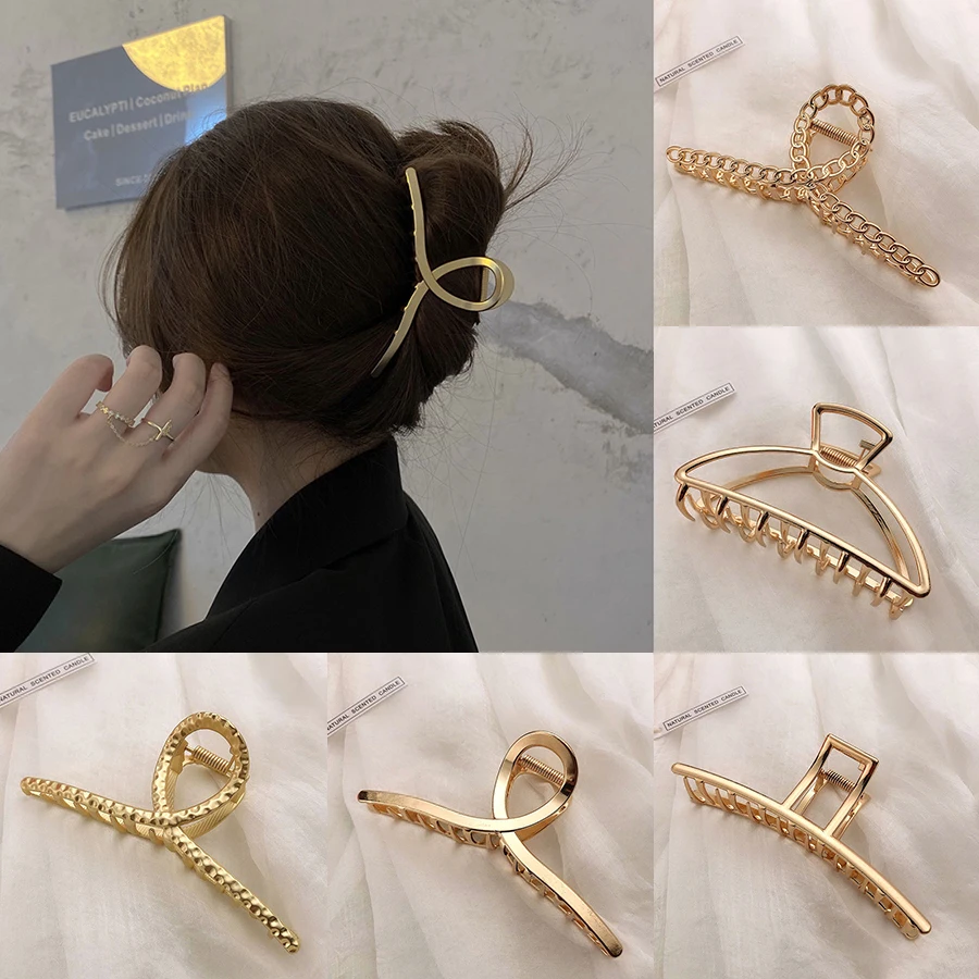 2022 Korean New Hair Claw Barrettes For Women Fashion Girl Metal Geometric Hollow Out Headwear Hair Accessories Crab Hair Clip