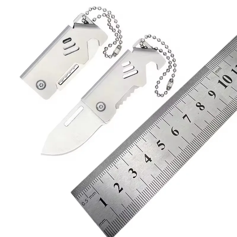 1pc Foldable Knife Key Holder Mini Keychain Hanger Camping Supplies Portable Stainless Steel Outdoor Knife Keychain Pendant