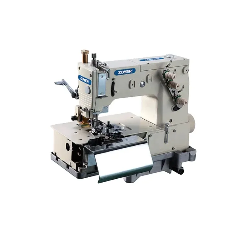 Zy2000c zoyer agulha dupla, cama plana, laço de cinto com cortador de tecido frontal, máquina de costura industrial