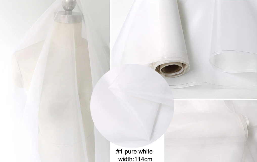 45'' / 55'' breit pro Meter steif geformte Hochzeitsgaze aus schlichter, natürlicher Organza-Stoff aus reiner Seide – Detail 6