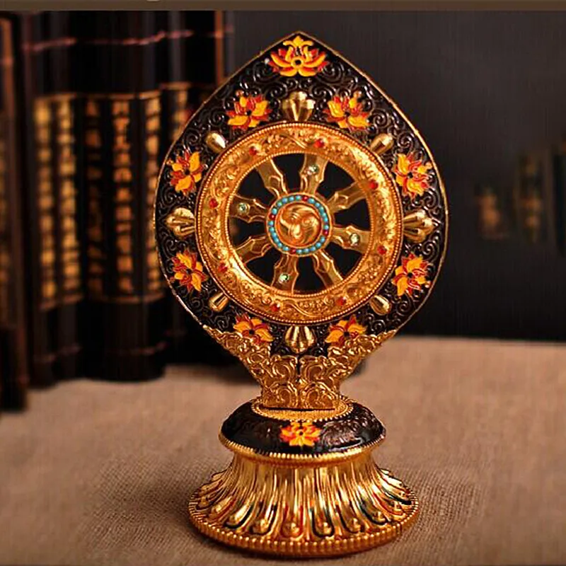 

12.5/21.5cm Tibetan Tranic Nepal Alloy Metal Gold Alloy Metal Golen Wheel Home Office Putting Decorate Ornaments