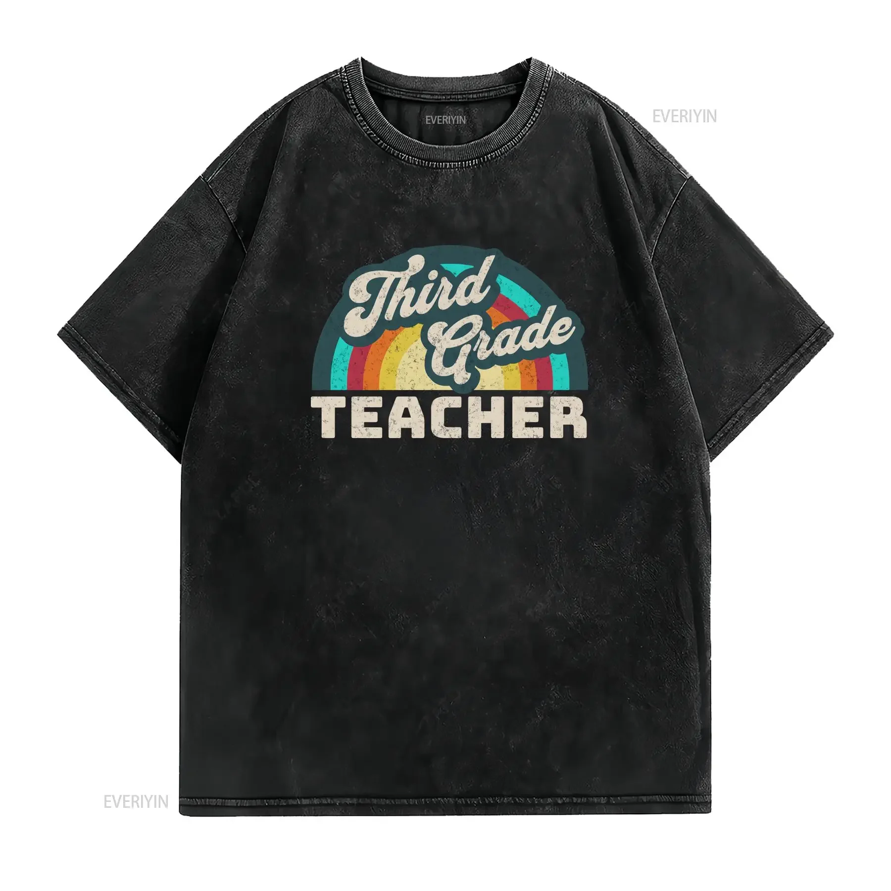 Retro Third Grade Teacher T Shirt School For Team Squad Rainbow New vintage Washed homme Versatile graphic Comfortable Casual