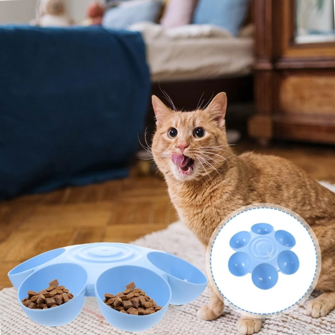 Flower-Shaped Multi-Compartment Pet Feeding Bowl for Cat Dogs Small Pets Six Separate for Simultaneous Feeding for Multiple Pets
