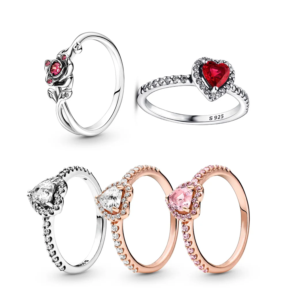 

2025 Sterling Silver Ring With Pink Heart-shaped Rose, Exquisite Jewelry Gift For Women For Weddings And Anniversaries