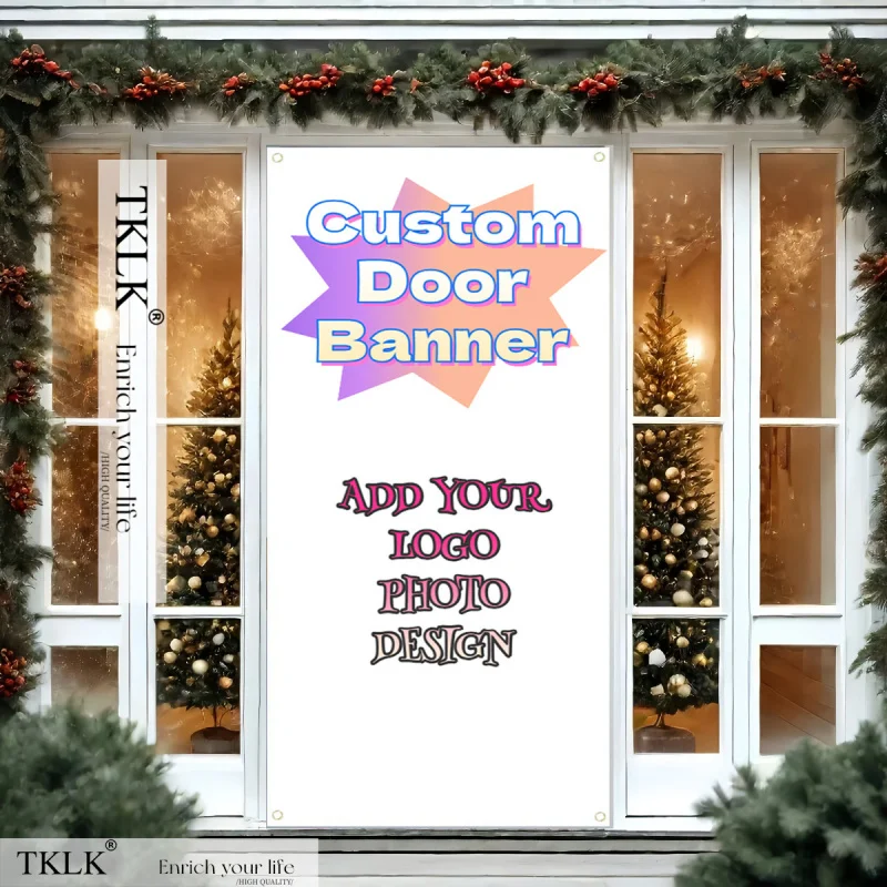 2D Custom Door Banner - Personalized  Polyester Door Cover, Vivid Printing, with Free Rope for Weddings, Birthdays and Holiday