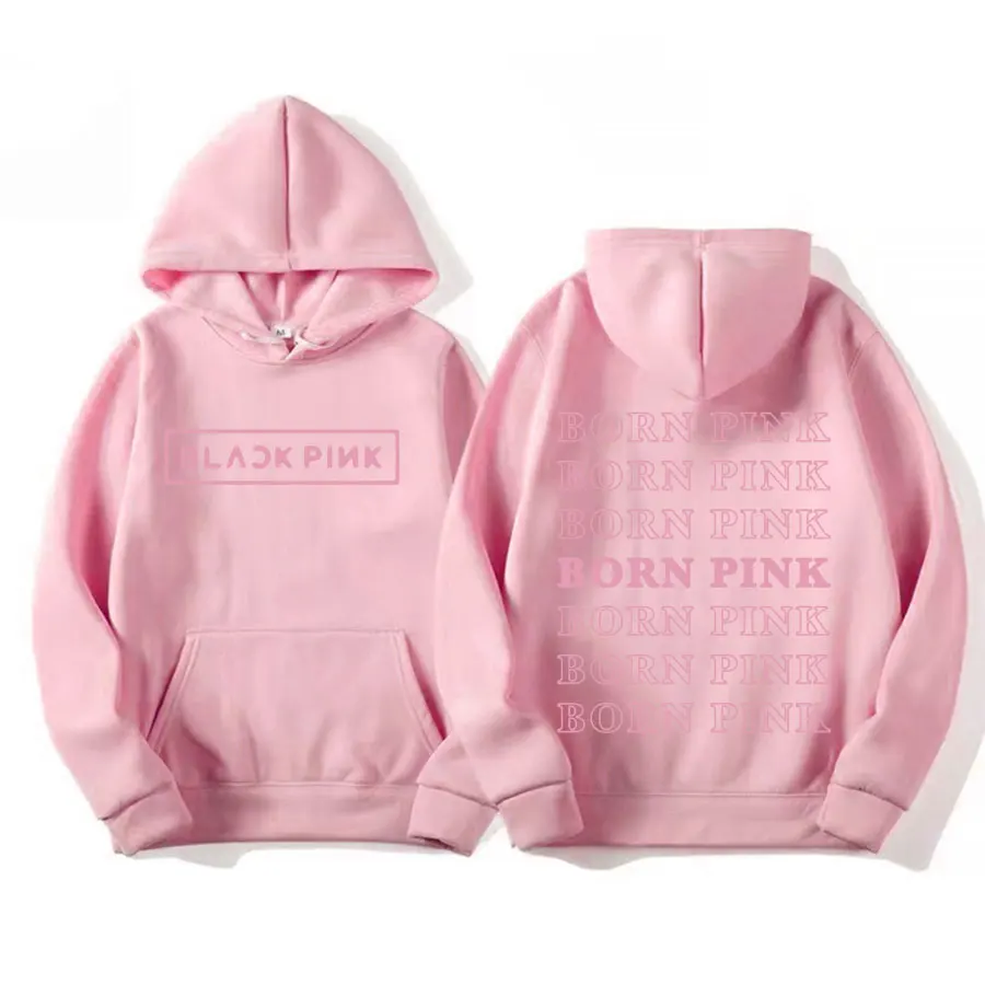 Black Pink Letters Print Hoodies Men\'s Women\'s Fashion Aesthetic Kpop Streetwear Sweatshirts Unisex Vintage Casual Fleece Hoodie