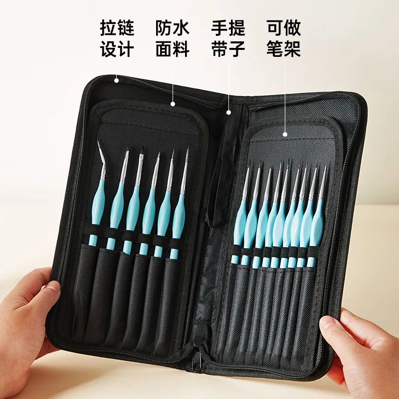 15Pcs Paint Brush Set with  Black Foldable Case，Nylon  Liner  Artist Brushes for Oil Acrylic Watercolor Painting DIY Art