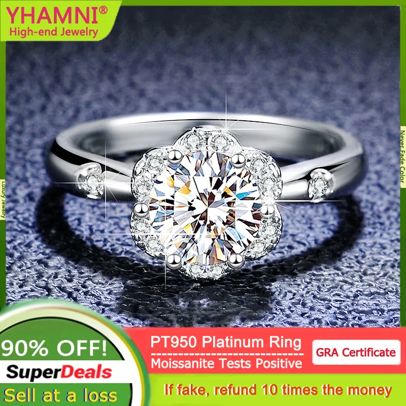 

Luxury PT950 Platinum Rings Women's Wedding Band Fine Jewelry Round VVS1 D Color 1 Carat Moissanite Diamond Engagement Ring Gift