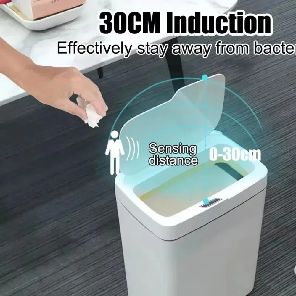 

Smart Home Trash Can Touchless Induction Opening Fast Response 15L White Smart Sensor Garbage Bin Waterproof Mute Home Trash Can