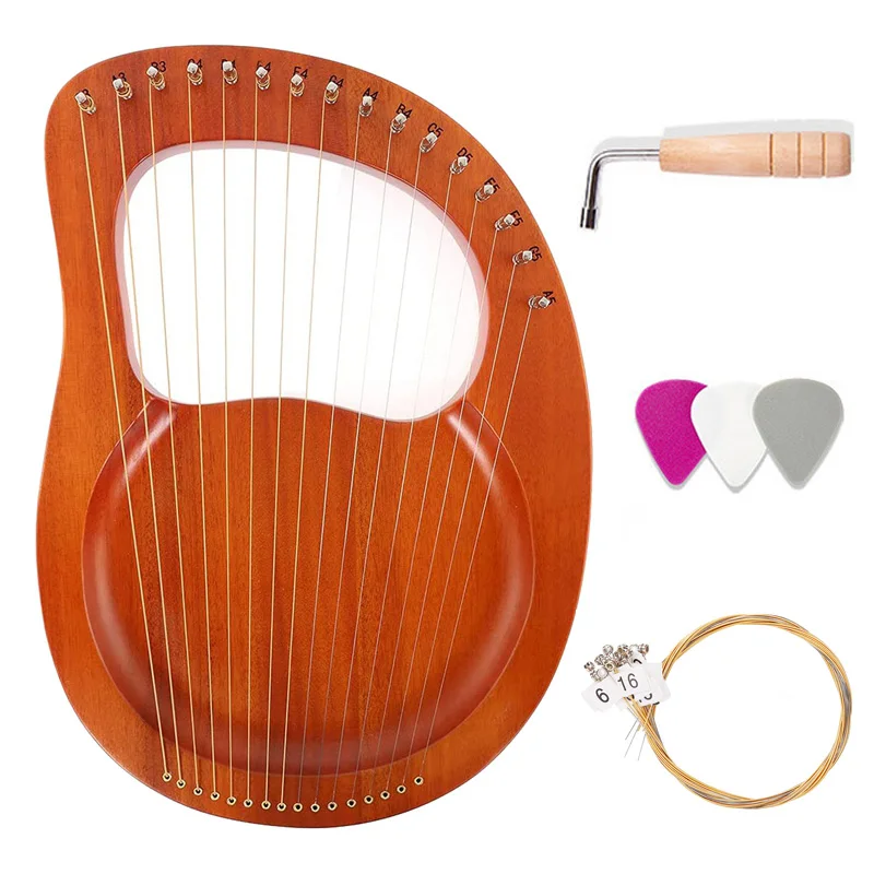 Harp 16 Strings Lyre Harp High Quality Solid Wood Veneer Harp Lyre 16 Strings Musical Beginner Instrument With Spare Stringe