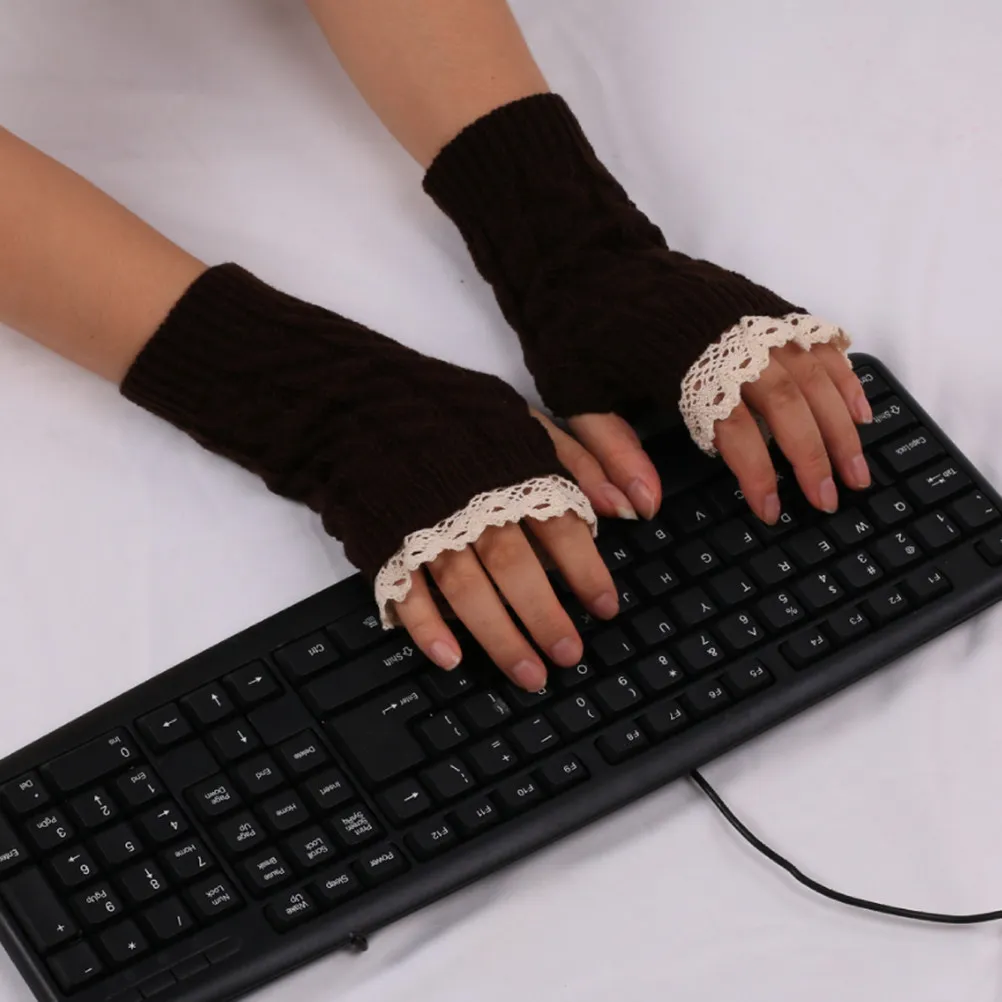 

Женские зимние теплые вязаные перчатки без пальцев, длинные нарукавники с отверстием для большого пальца для удобства движений, мягкие, дышащие, эластичные