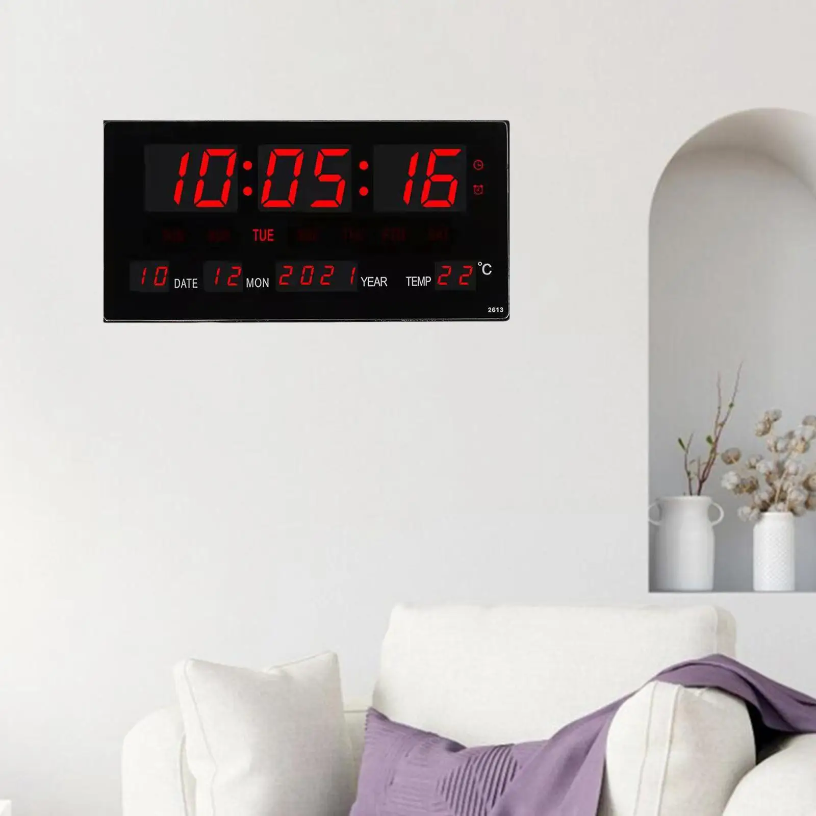 Large Screen Digital Wall Clock Silent LED Display Thermometer Calendar for Living Room School Desk
