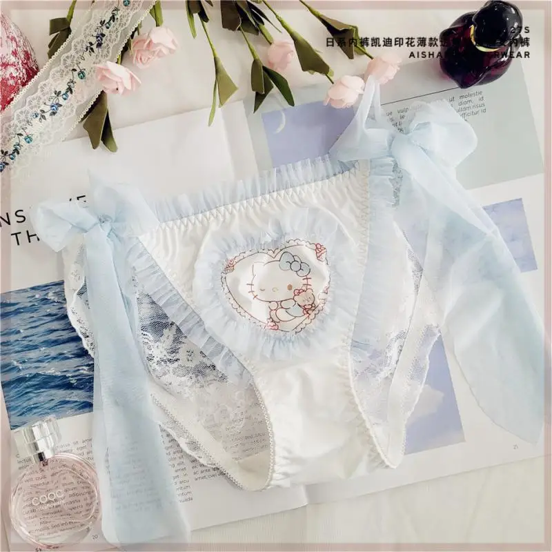 Cartoon Sanrioed Anime Hello Kittys My Melody Lace Panties Ins Girl Heart Kawaii Thin Section Lace Panties Festival Gifts