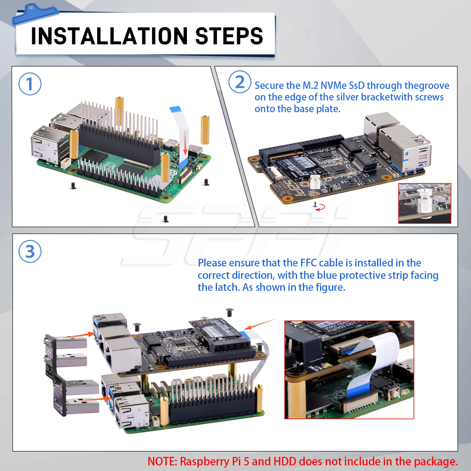 Imagem -06 - Placa Adaptadora de Extensão para Raspberry pi U2500 M.2 Nvme Dual Usb 3.0 a 2.5g