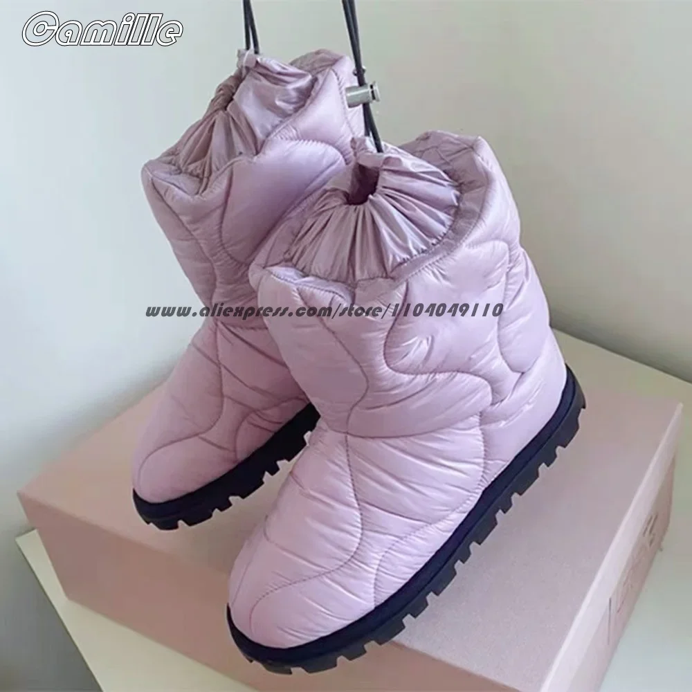 

Pink Pleated Drawstring Lady Down Snow Boots Round Toe All-Match Casual Modren Boots 2025 Winter NEW Y2k Lovely Non-Slip Boots