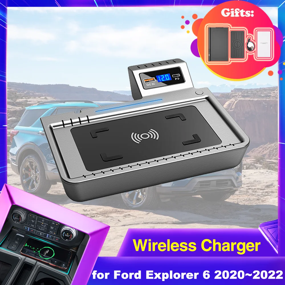 

Автомобильная Беспроводная зарядная площадка для Ford Explorer 6 Hybrid U625 XLT ST Line 2020 2021 2022 быстрое зарядное устройство для телефона