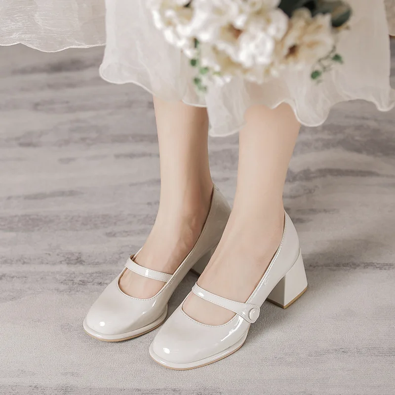 

High Heels Women Sandals Chunky Mary Janes Lolita Shoes 2022 Summer New Patent Leather Pumps Luxury Women Party Wedding Shoes