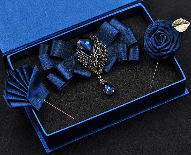 Formal Bow Tie Show Party Men\'s Wedding Collar Ribbon Crystal Necktie Luxulry Jewelry Corsage Clothing Accessories Set