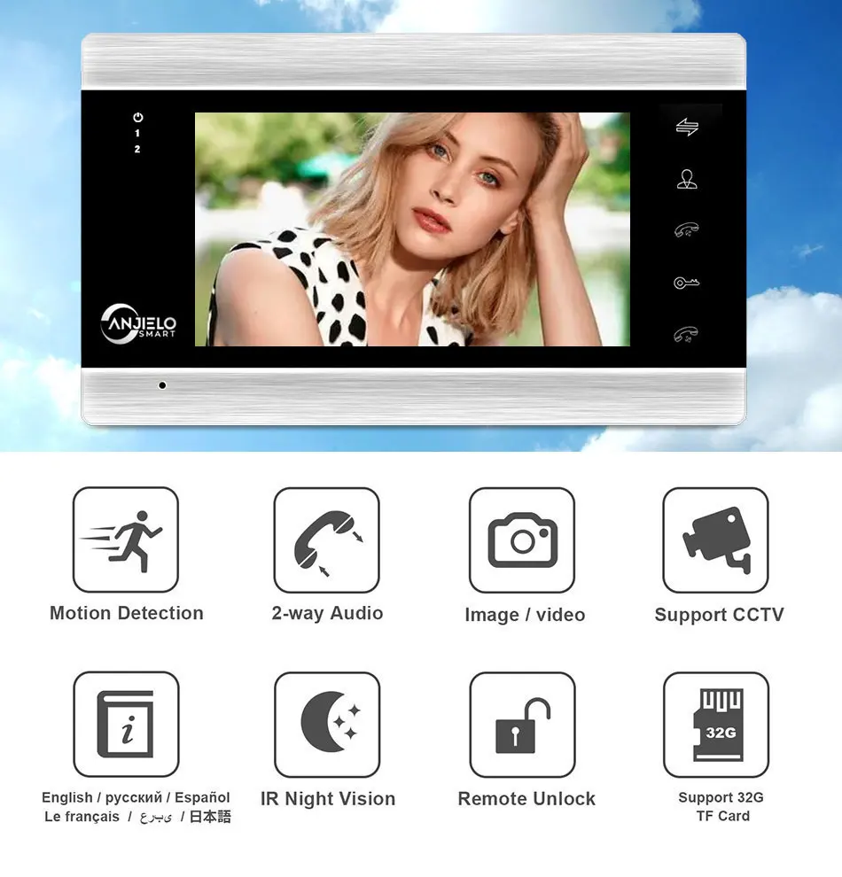 Anjielo 7-Inch Home Video Intercom for Apartment Doorbell Camera Wired Videophone Unlock Motion Detection Security Protection