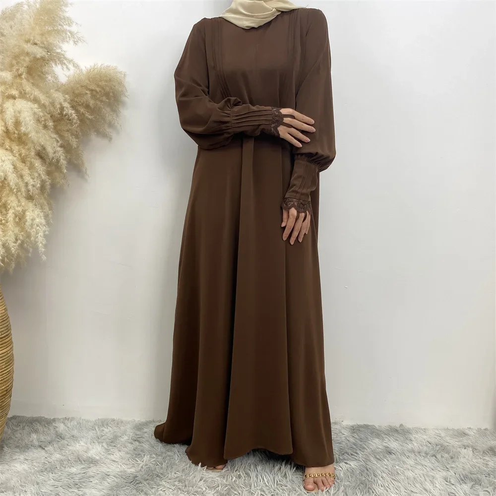

New Muslim Loose Black Abaya for Women Lace Dubai Zipper Front Robe Moroccan Long Dress Jalabiya Arabic Eid Ramadan Women Kaftan