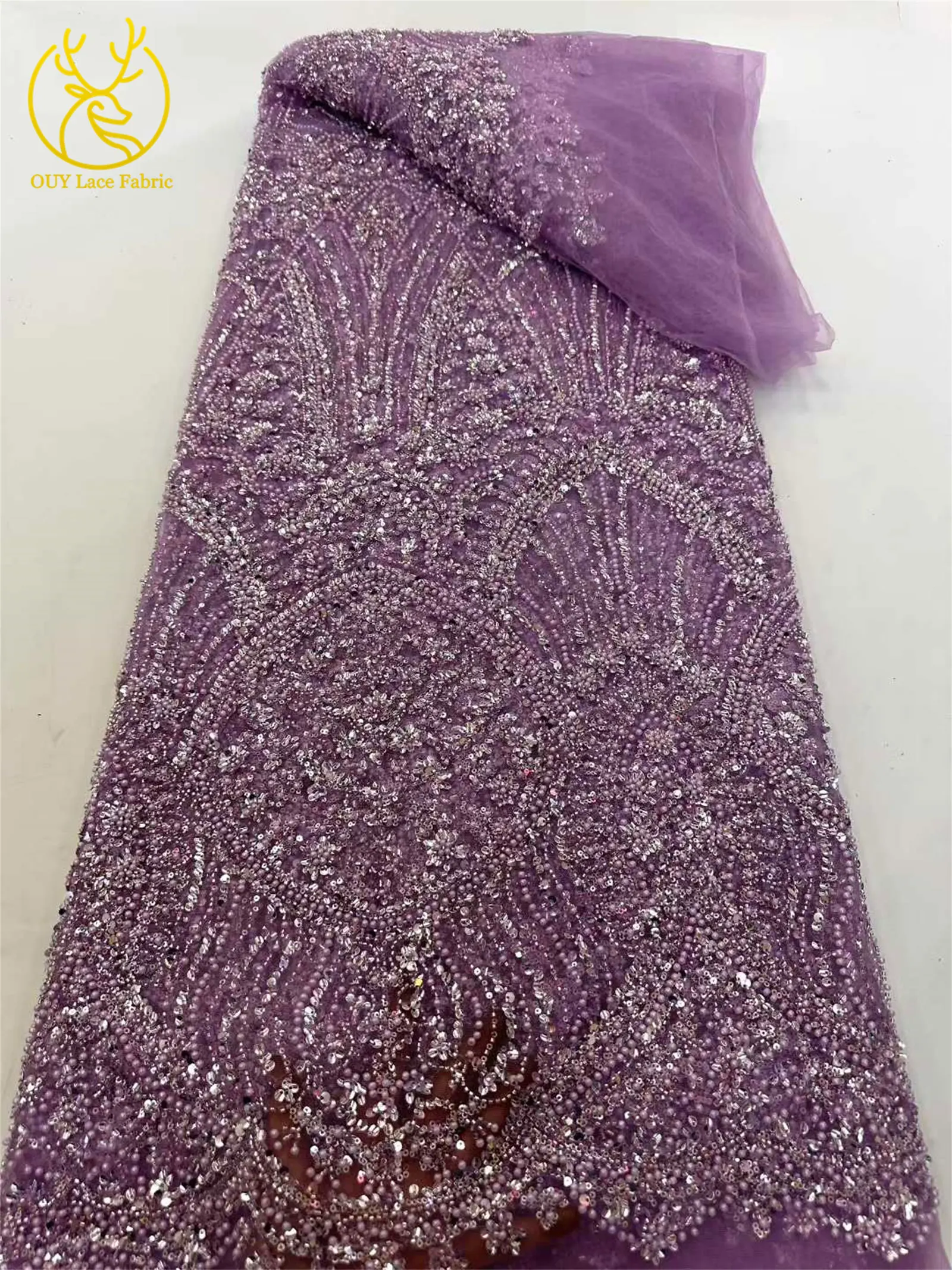 Luxuriöser afrikanischer handbestickter Tüll-Spitzenstoff 2026, hochwertiger nigerianischer Pailletten-Spitzenstoff, geeignet für Partykleid-Nähmaterial – Detail 11