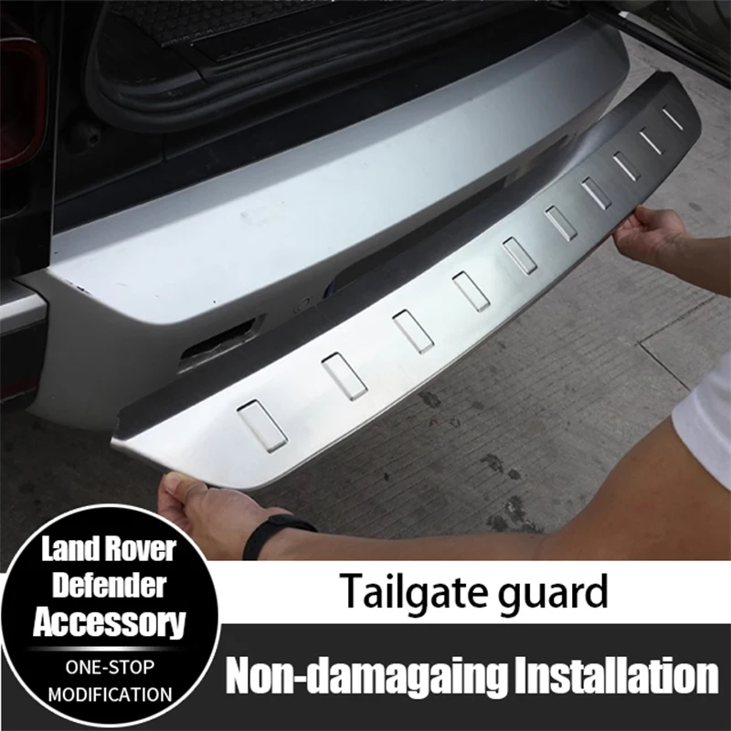 Car Decoration Silver Rear Door Scuff Plate Stainless Steel Trim Strip Tailgate Guard For Land Rover Defender 90 110 130