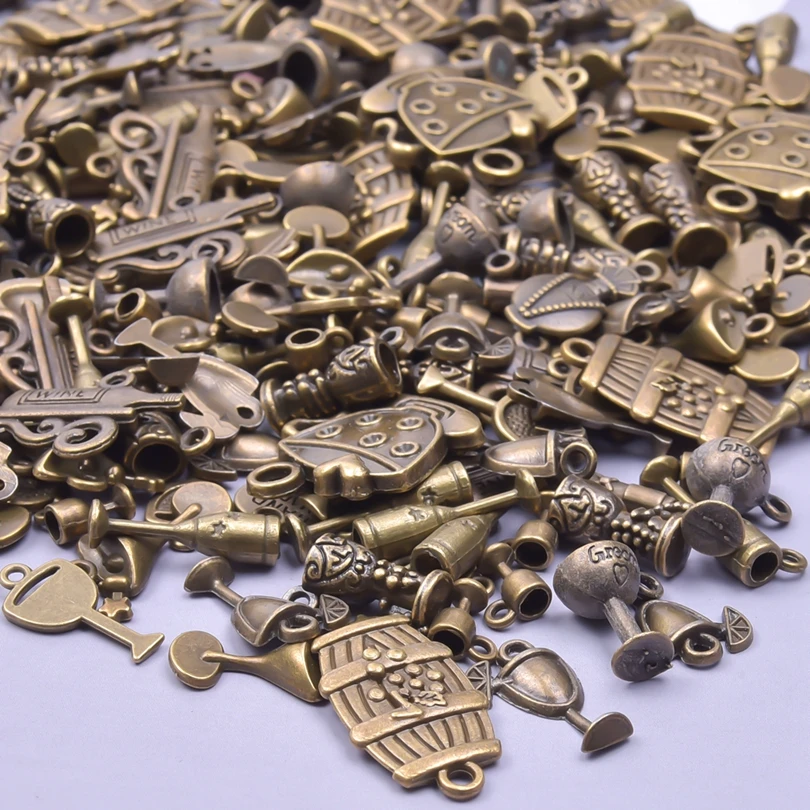 10/20/30/50pcs/Lot Wine Set  Mix Bronze Cask Cann Vintage Charms For Jewelry Making Supplies Metal Accessories Keychain Pendant