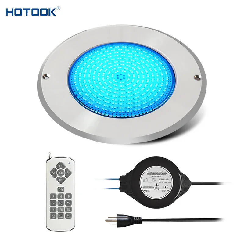 HOTOOK 3mm Slim IP68 Color Changing 12V 18W Resin Filled Stainless Steel 316SS LED Smart Underwater Swimming Pool Led Lights