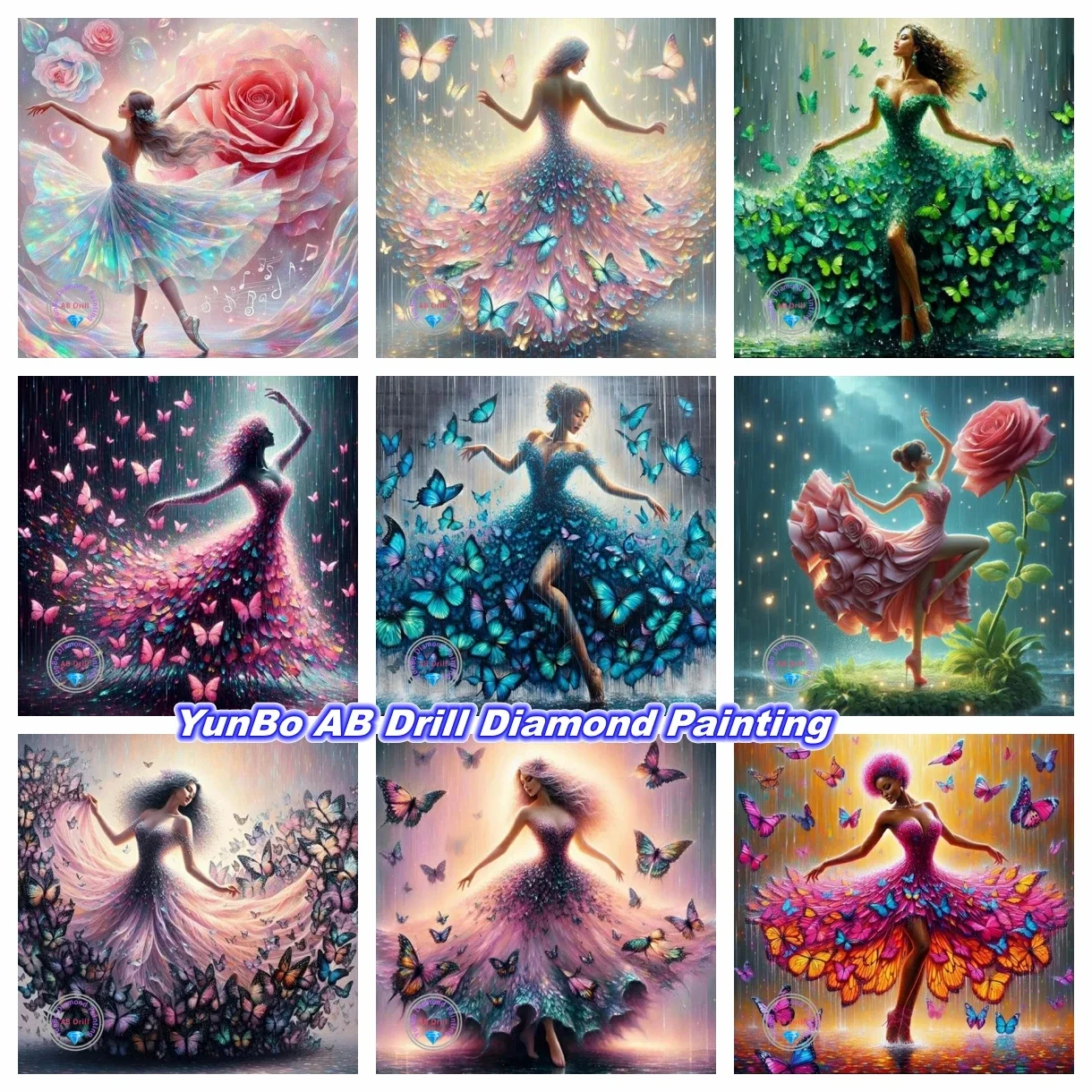

Ballerina Girl with Butterfly Skirt DIY AB Diamond Painting Fantasy Woman Embroidery Cross Stitch Rhinestones Craft Home Decor