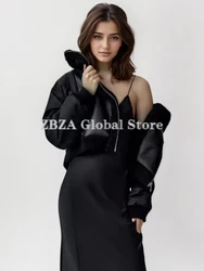 ZBZA Women Vintage Spliced Faux Wool Jacket Coat  Long Sleeves Lapel Oblique Zip Pocket Warm Outerwear Winter New Female Jacket