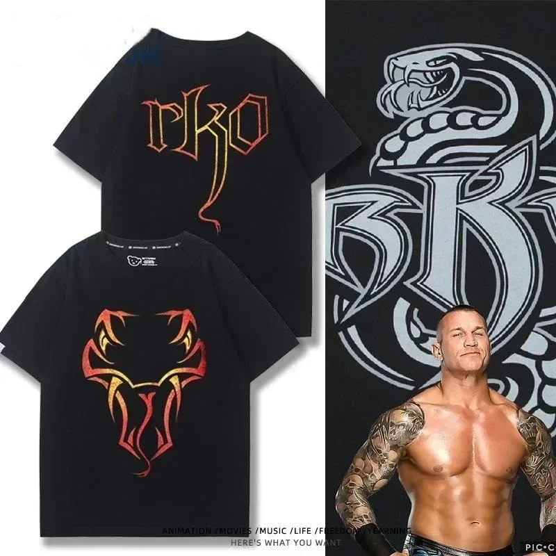 WWE Wrestler Auden Randy Peripheral T-shirt Short Sleeved Wrestling RKO Snake Men's and Women's Loose Cotton Top Fashion