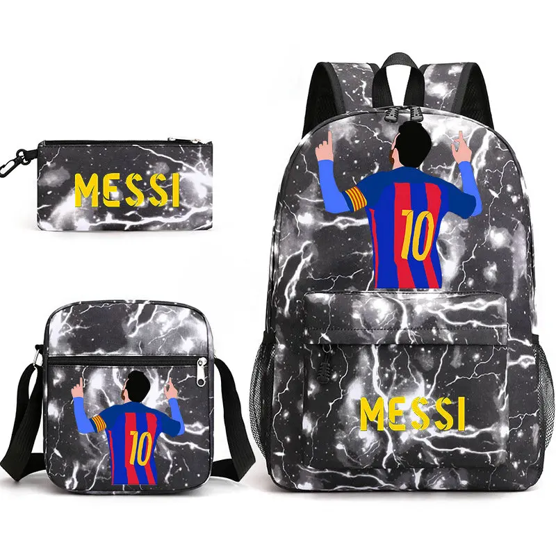 Messi Backpacks 3Pcs Set Boys Girl School Backpack Students school bag Teens Large capacity Cartoon Mochila Infantil