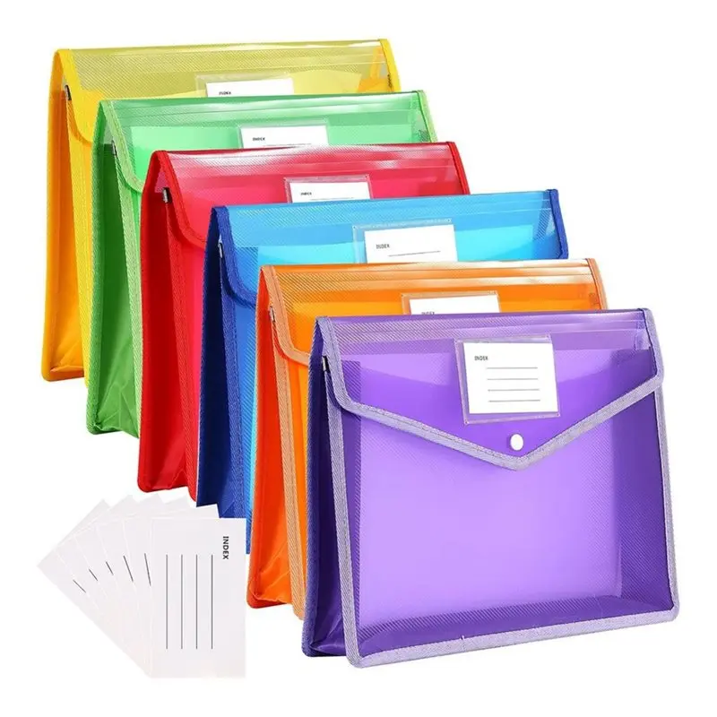 ABJF-6 Pack Plastic Expanding File Folder, Envelope Folders For Documents, Waterproof Transparent Expandable File Folder