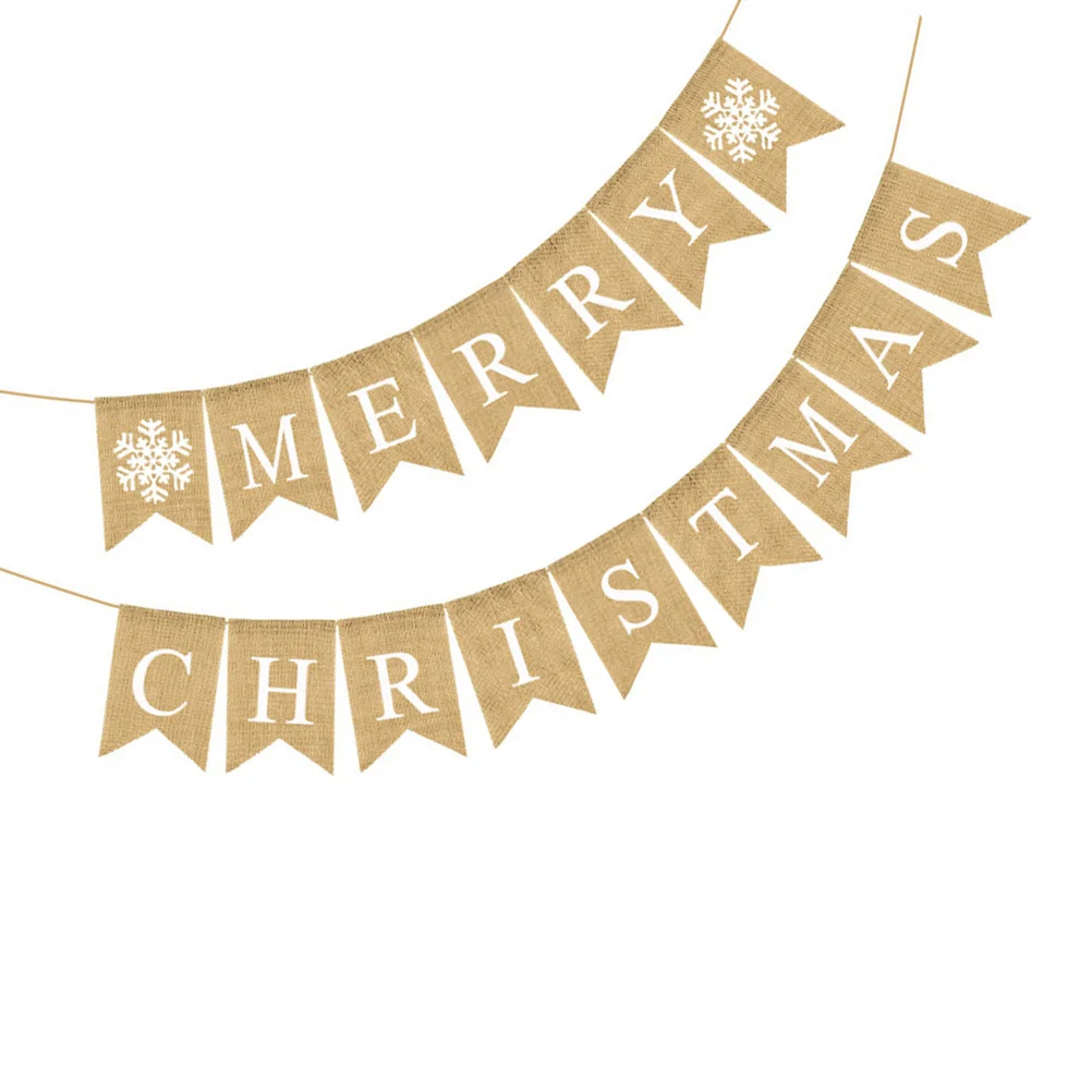 

1Pcs Vintage Christmas Banner Linen Merry Christmas Hanging Decoration Party Supplies Photo Props Xmas Home Wall Window Ornament