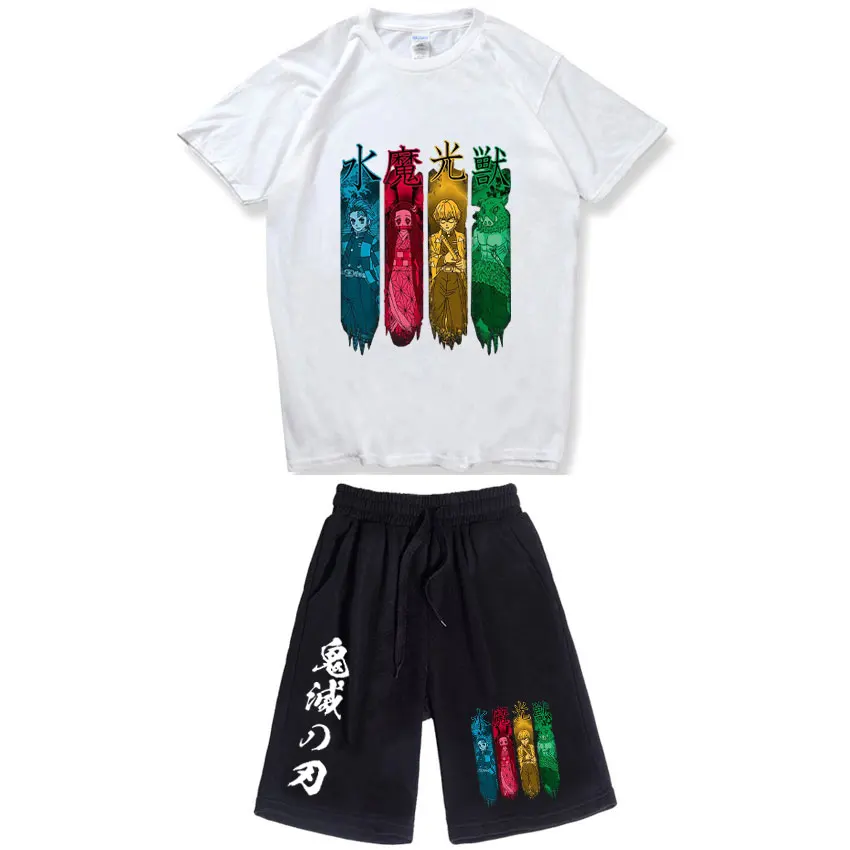 2023 Summer Demon Slayer T shirt Sets Printing Men Clothing Shorts T Shirts Sweatpants Sets Fashion Casual Anime Ropa Hombre