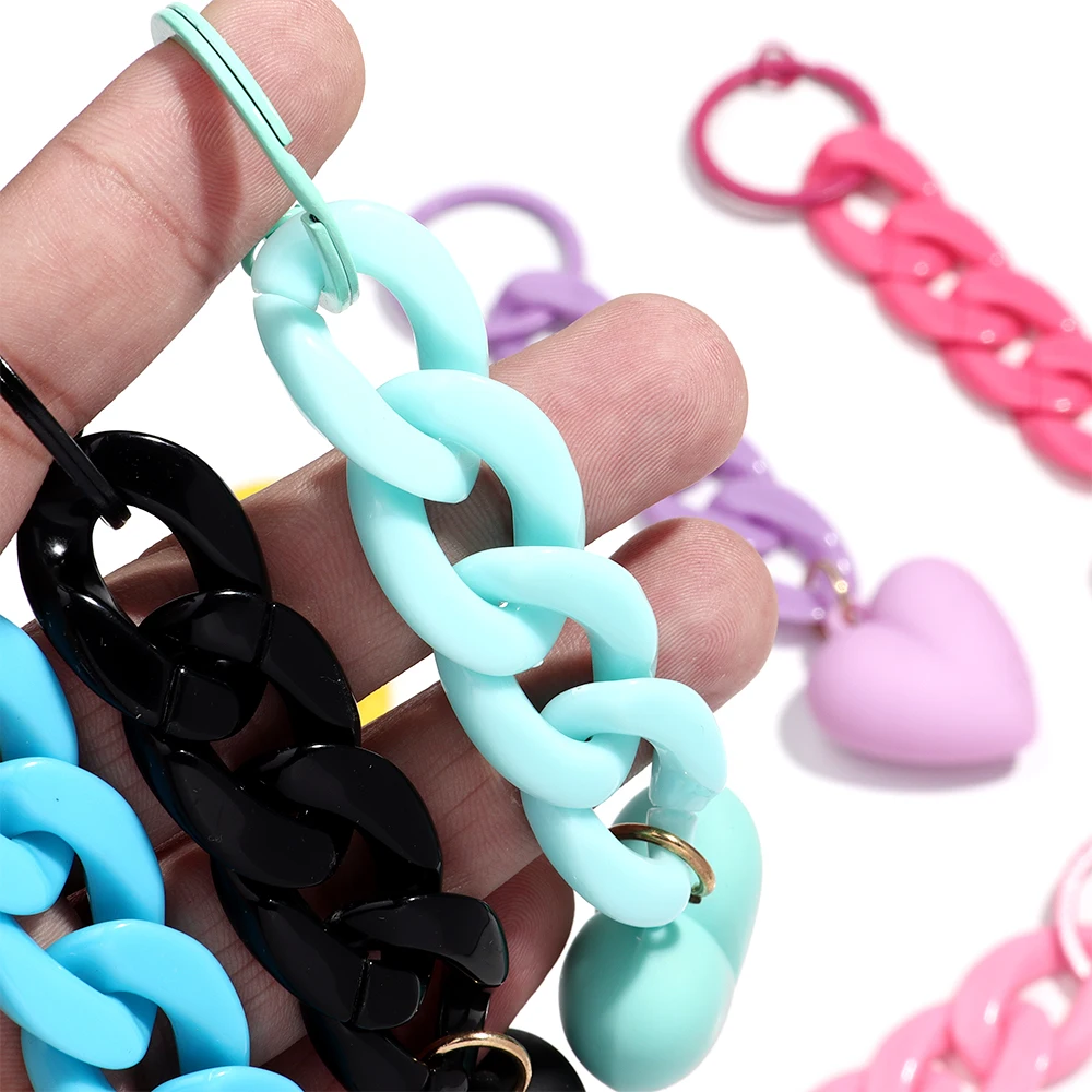 Handmade Heart Keychain Acrylic Plastic Link Chain Key Ring For Women Handbag Pendant Accessorie Car Keys Jewelry Gifts image 4