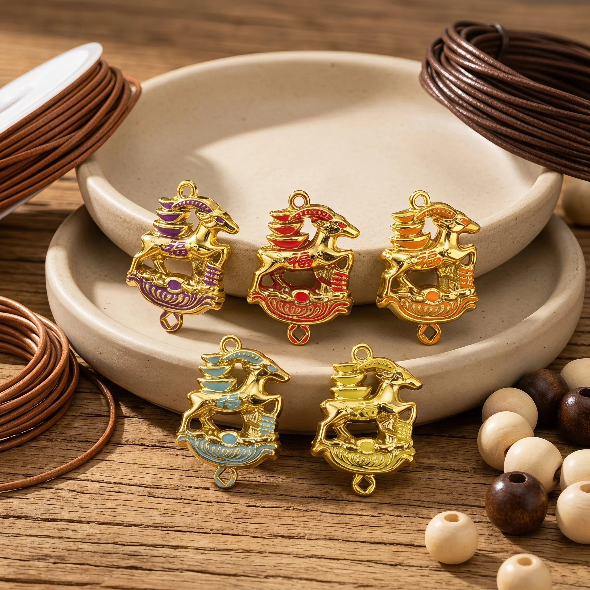 10 Pcs Year of The Sheep Hanging Ornaments Chinese Zodiac Figurines Bracelet Goat Charm Charms Yuan Bao New Gift