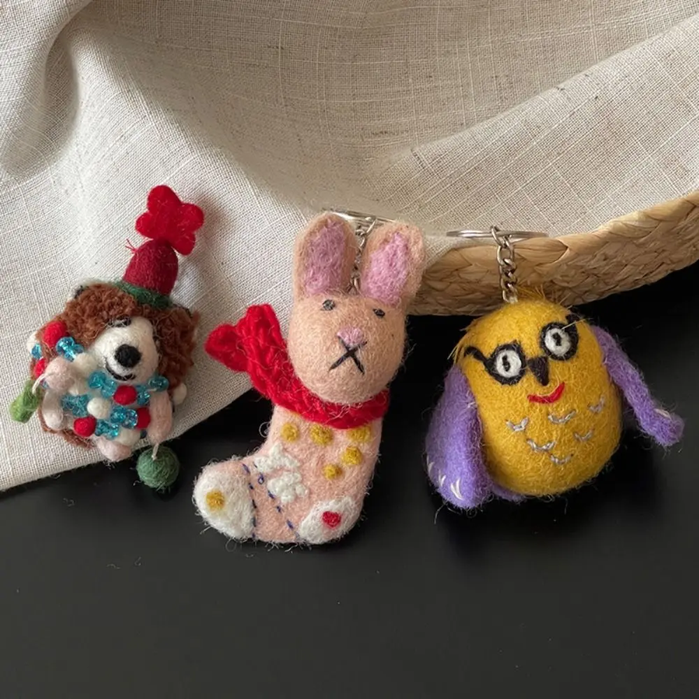 

Funny Puppy Wool Felt Animal Pendant Bird Dog Rabbit Keyring Animal Doll Hedgehog Cartoon Keychain Unisex