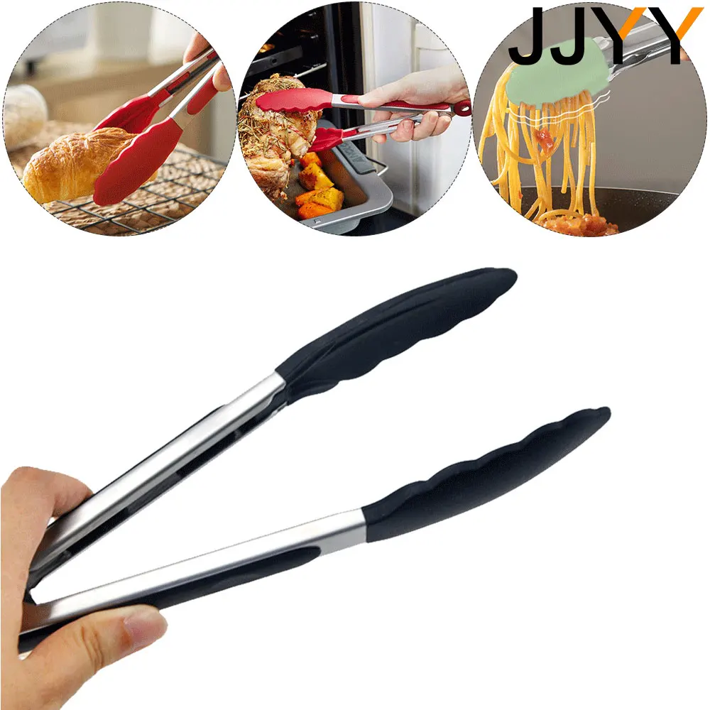 JJYY Stainless Steel High Temperature Resistant Silicone Anti Scald Food Clip Barbecue Clip Non Stick Pot Special Steak Clip