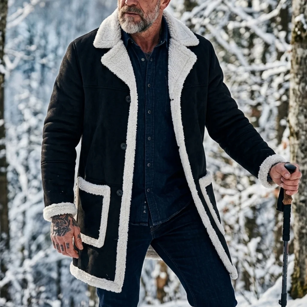 New Winter Men's Faux Suede & Fur Thick Coat Windproof Single-Breasted Hiking Jacket Warm Streetwear Outerwear Soft Male Jackets
