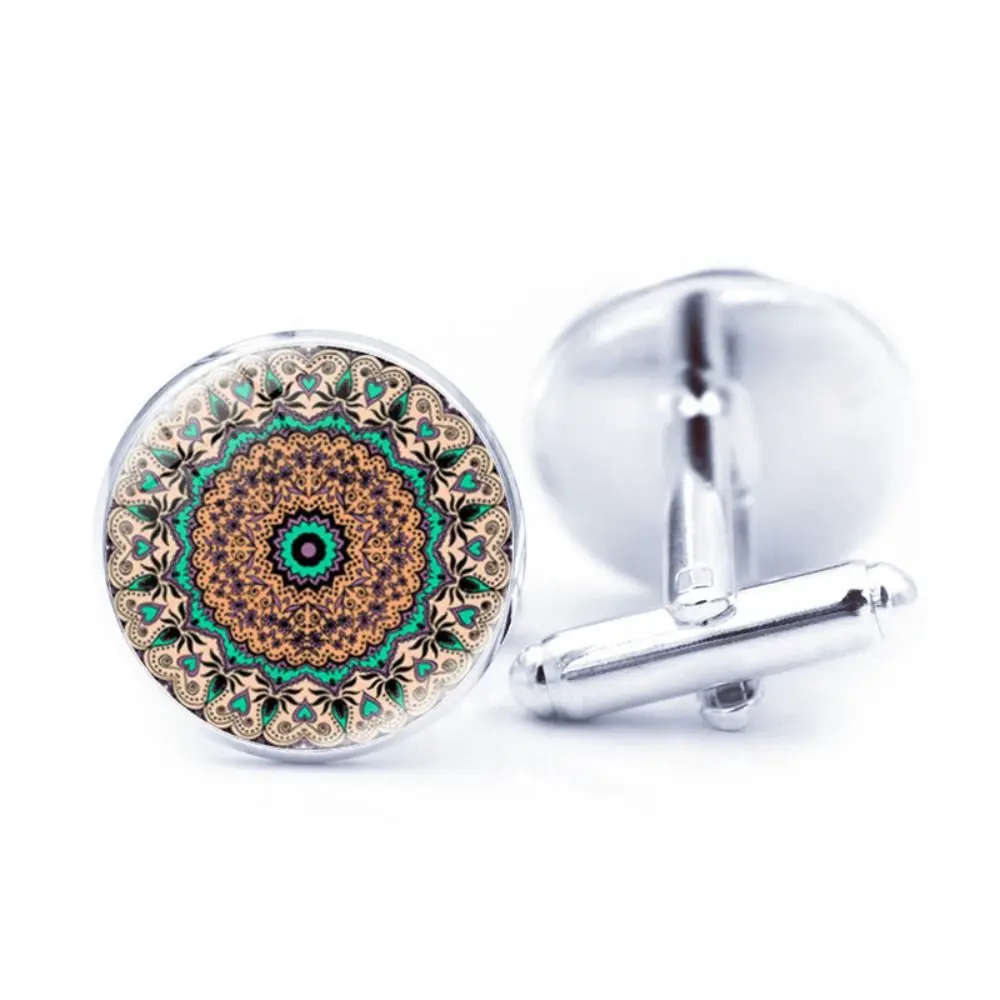 Gemelli Mandala in lega di vetro regalo gemelli fiore multicolore per uomo elegante stile nodo uomo