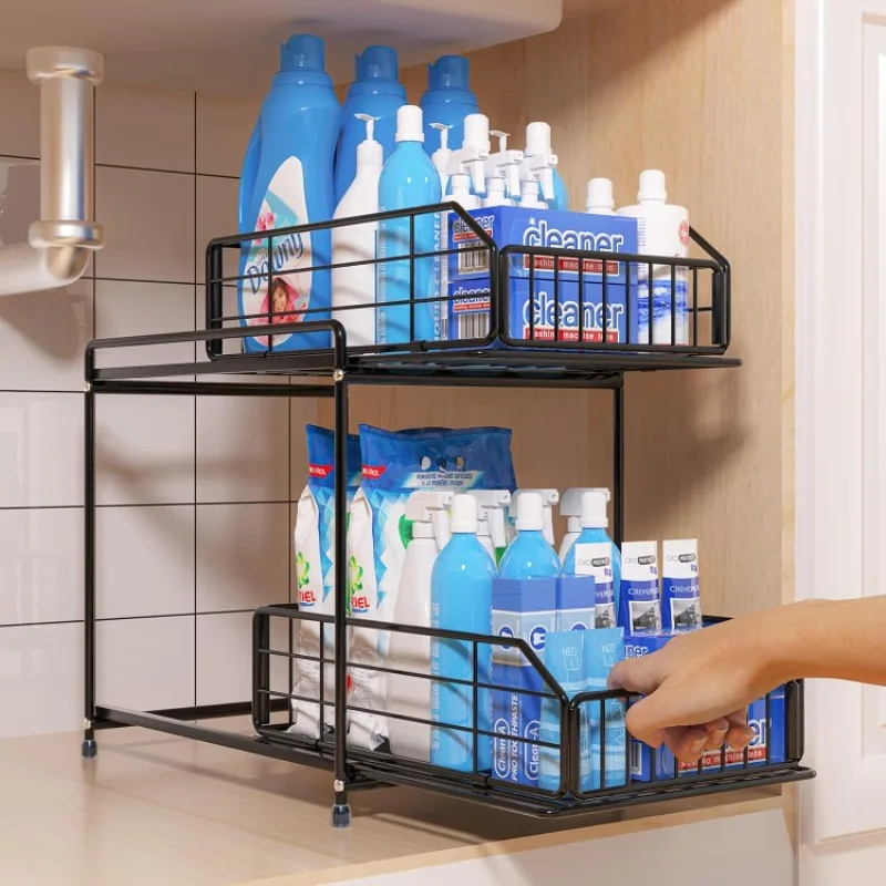 

Under Sink Organizers and Storage, Kitchen Cabinet Organizer with Sliding Drawer, Upgraded Bathroom Organizer Under Sink