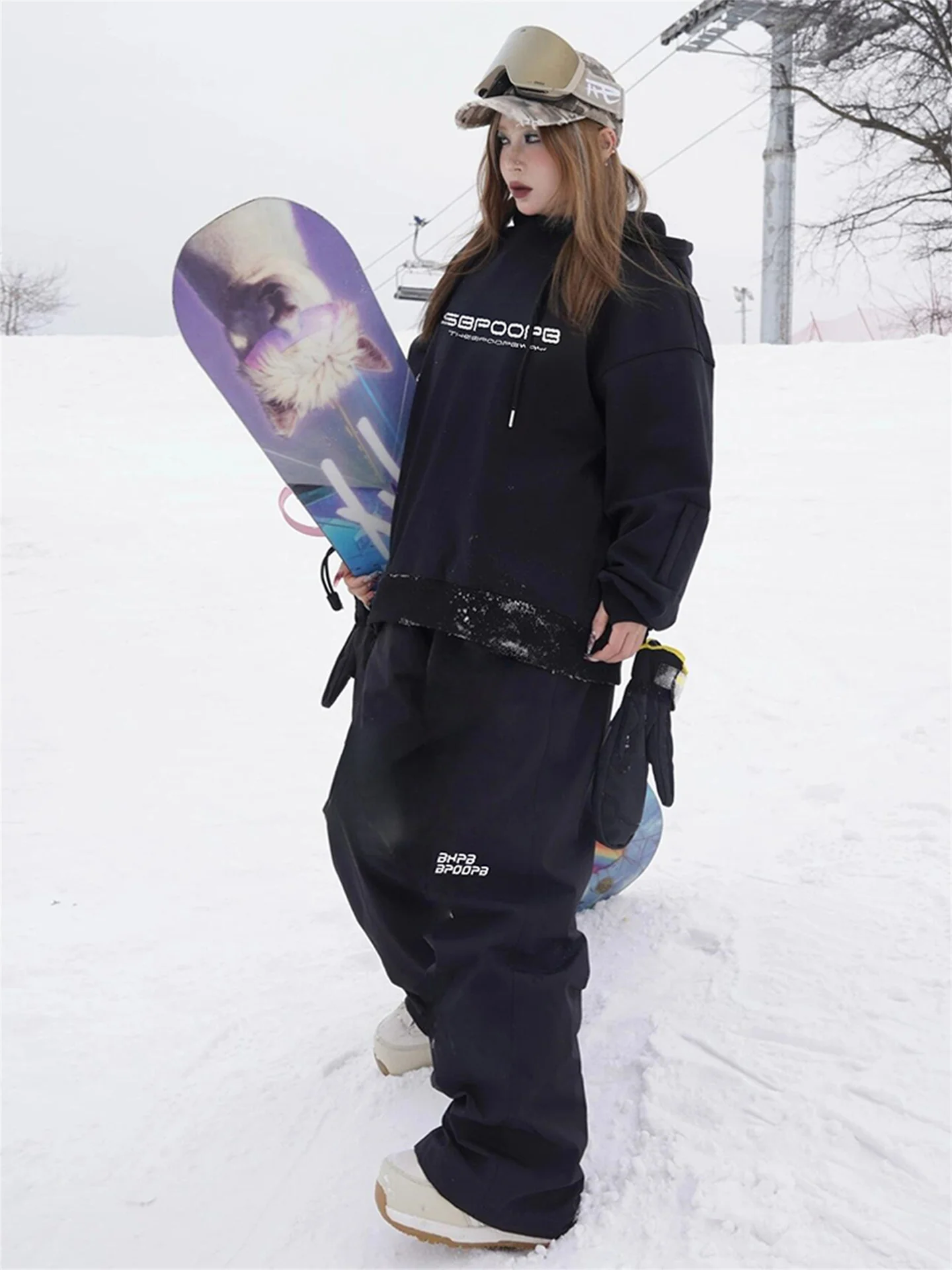 

Bla Fce Lined Ski Jaet Men's Outdoor Warm Waterproof Hoodie Sweatirt Mountain Climbing Snowboarding Equipment for Co...