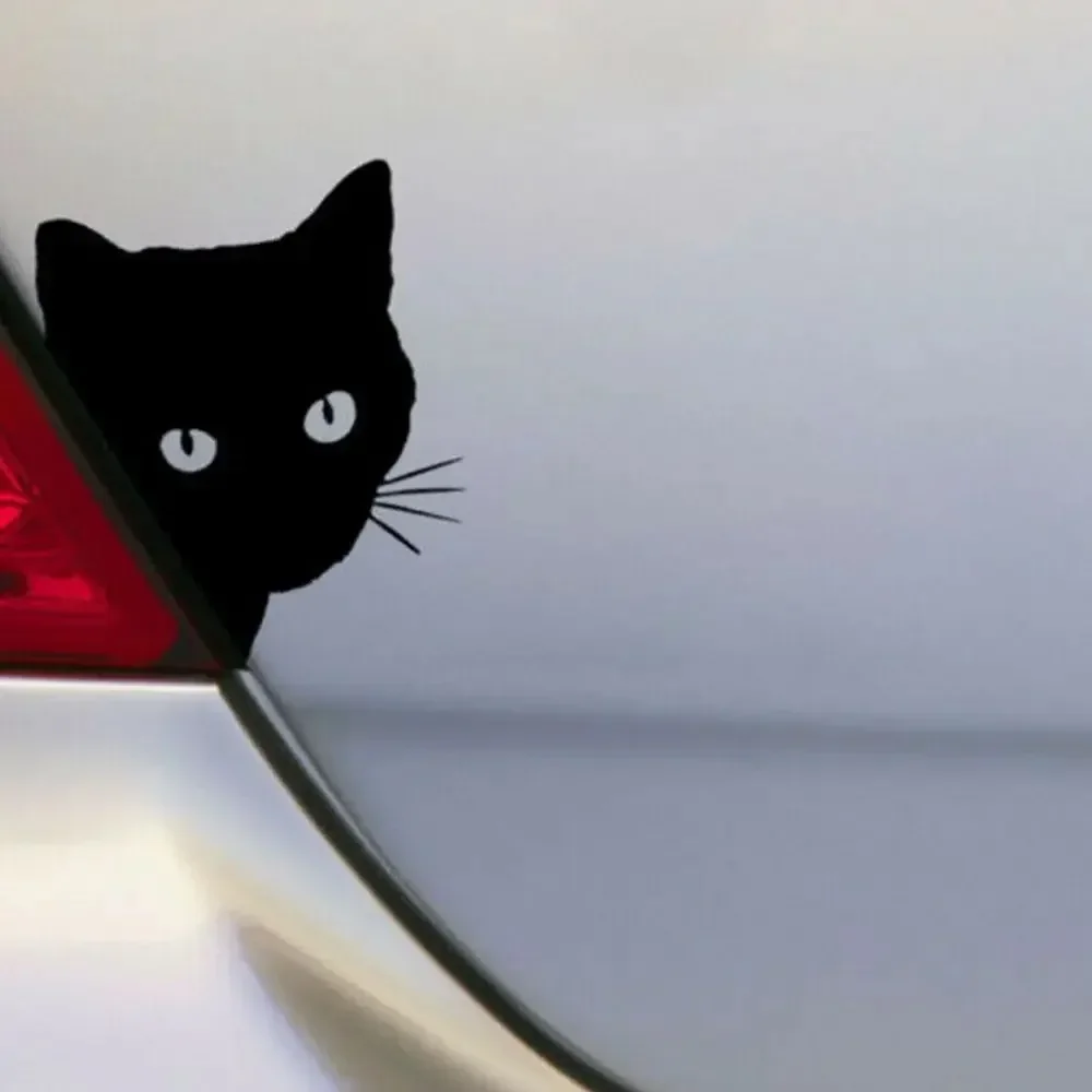 Creative Black Cat Face Peeking Car Stickers Automotive Decal Window Decoration Reflective Sticker Window Door  Sticker 12*15cm