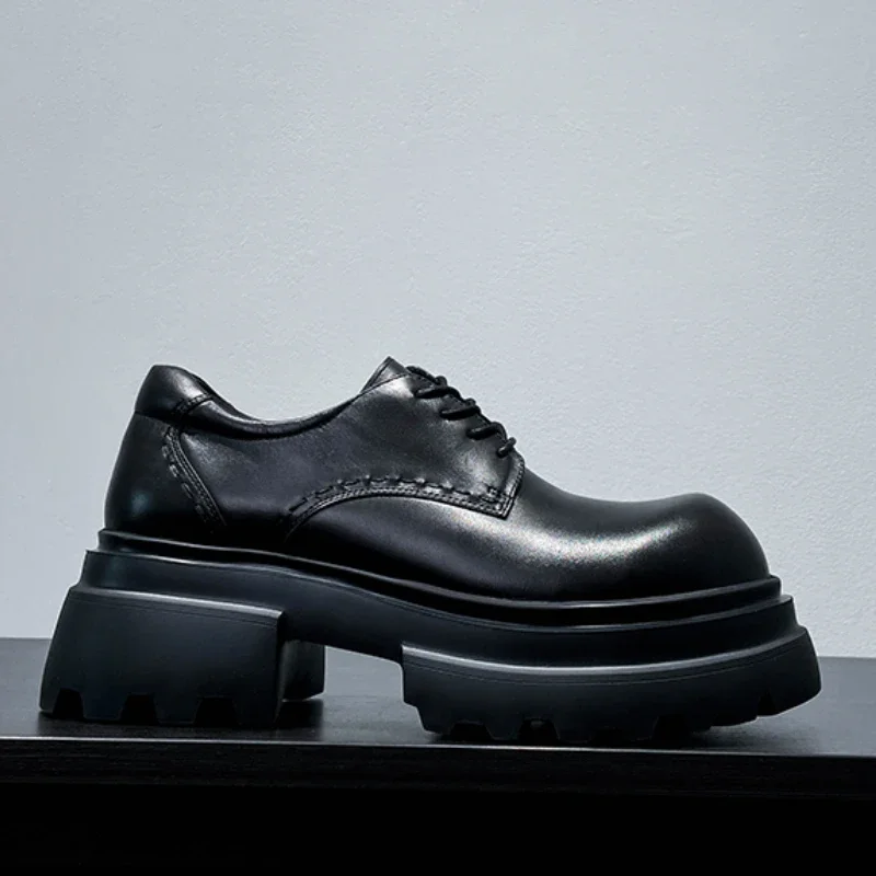 British High-quality Big-headed Derby Shoes for Men's Genuine Leather Casual Thick-soled Heightening Shoe Commuter Leather Shoes image 3