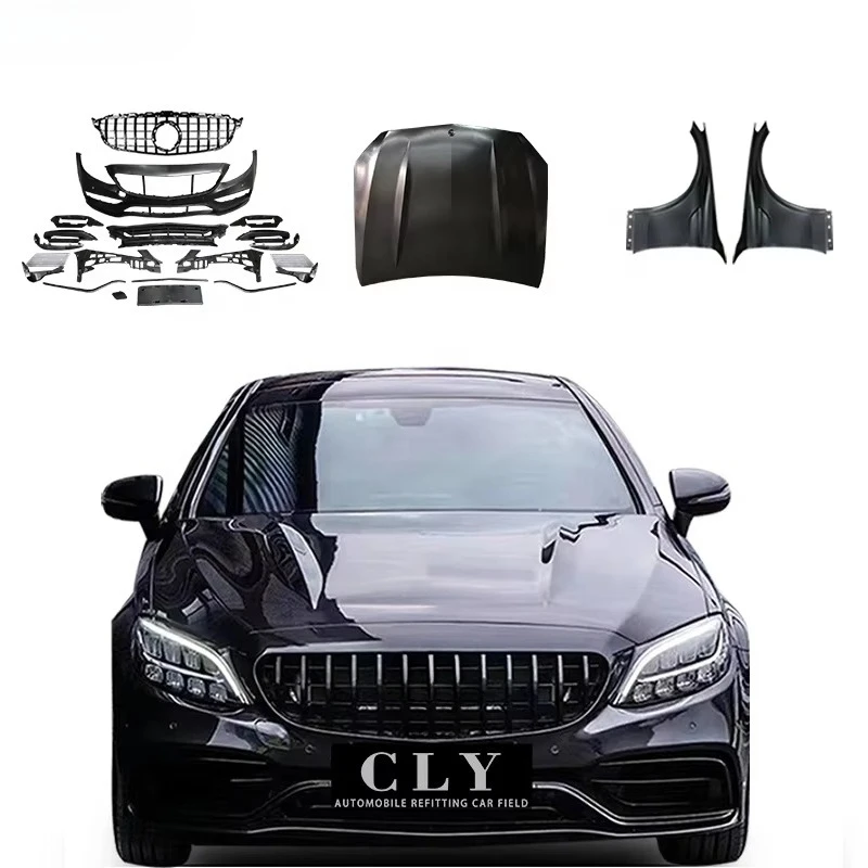 

Car Design Bumper for 2014-2021 C Class W205 C205 Line Coupe Normal Upgrade C63S 1:1 Bodykit Hood Fender