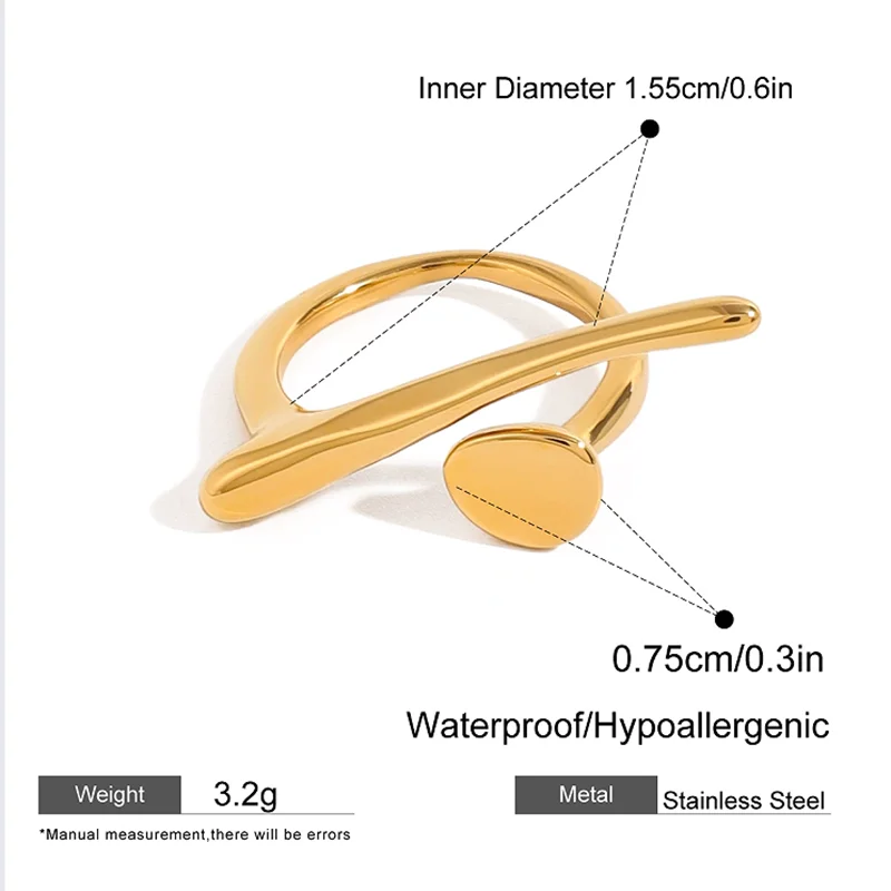 Minimalist Stainless Steel Geometric Irregularity Open Ring for Women 18K Gold-plated PVD Trendy Waterproof Jewelry Gift