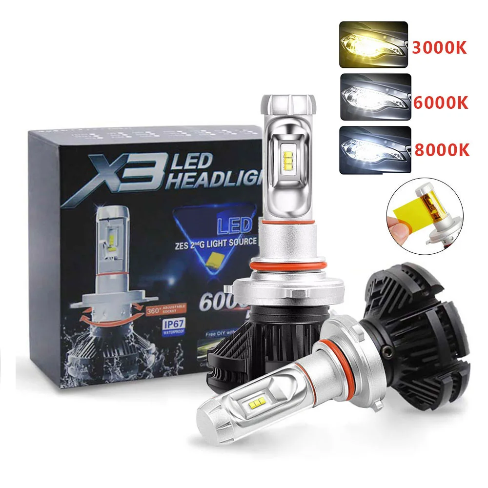 

2PCS Car Light H4 LED H7 ZES H11 3000K 6000K 8000K HB3 9005 HB4 9006 Car LED Headlights Bulbs 50W 6000LM X3 Headlamp Auto